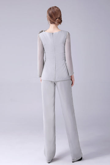 Plata 2 Piezas Gasa Madre de la Novia Trajes Pantalón